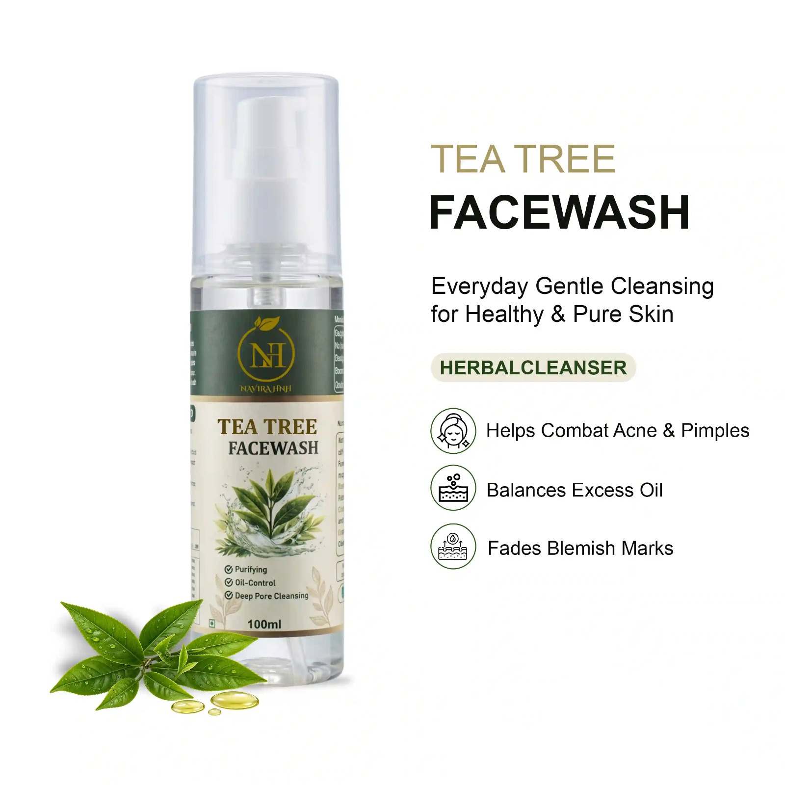 Tea Tree Face Wash | Clarifying Cleanser for Oily & Acne-Prone Skin | Controls Excess Oil | Refreshing Cleanser